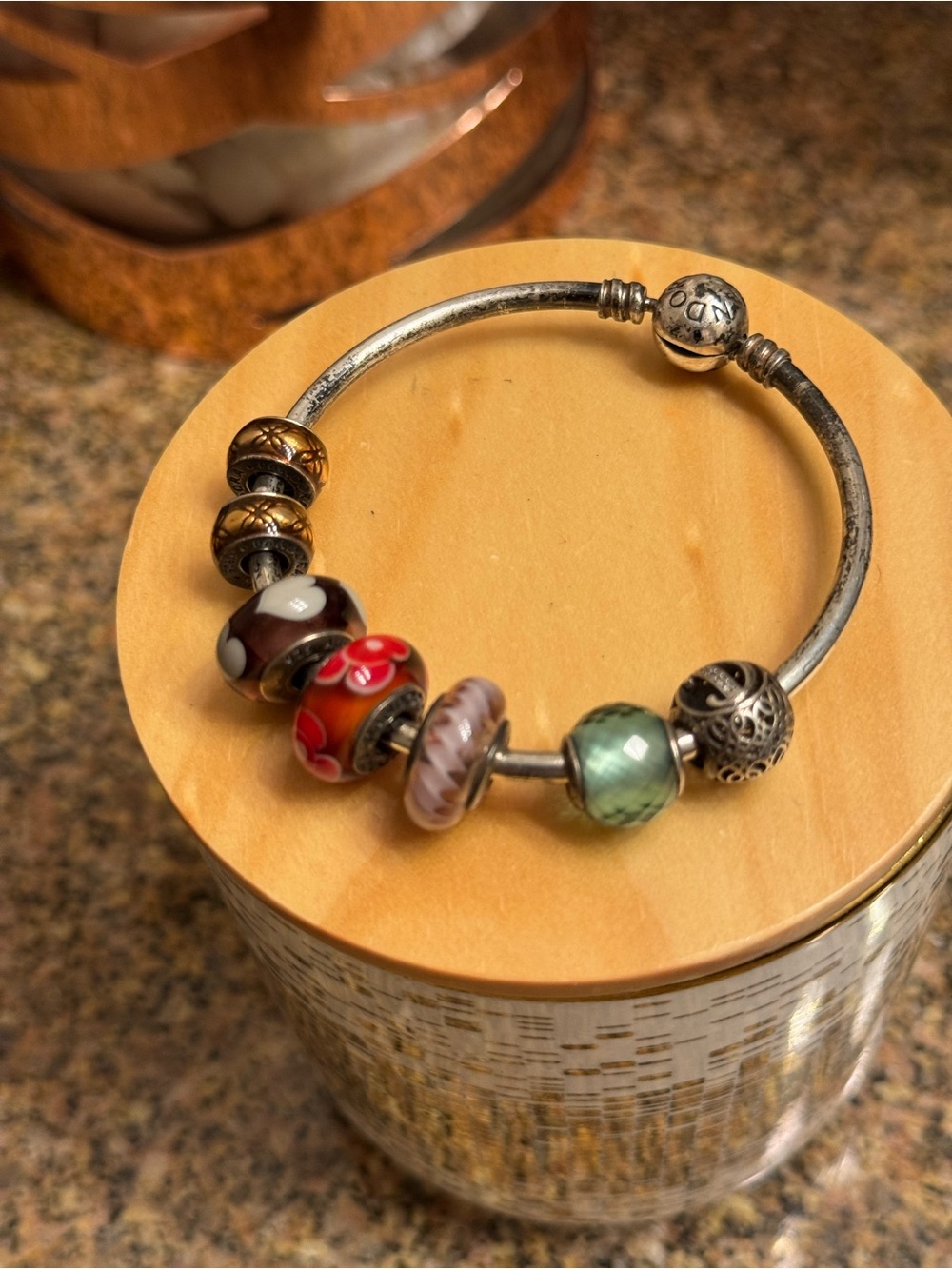 Pandora moments  925 Sterling Silver Charm Bracelet with Murano glass beads